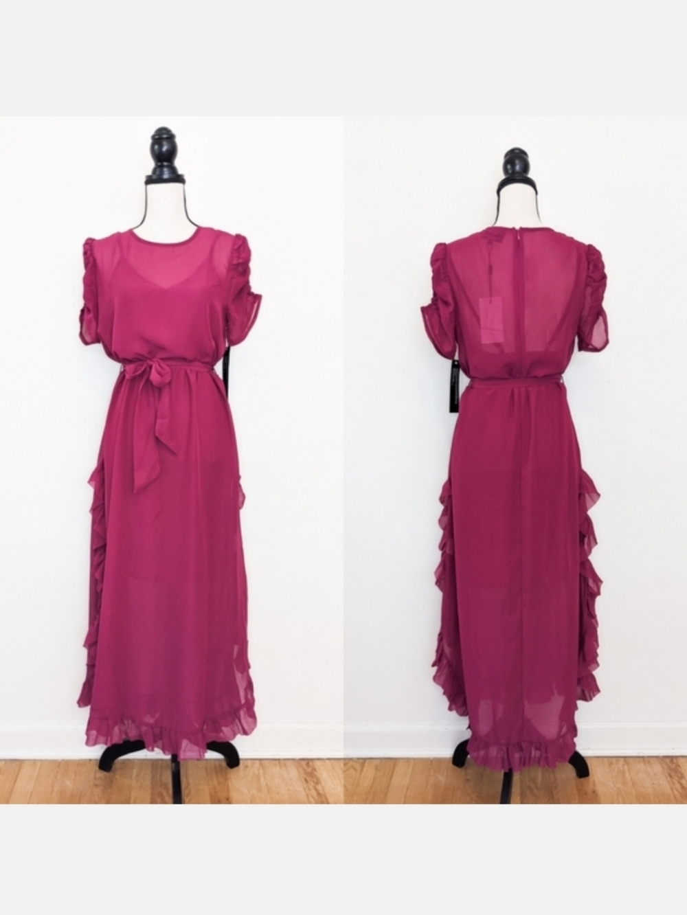 🦋LAST🦋 NWT Goldie London Ruffled Mulberry Maxi Dress, Size Medium